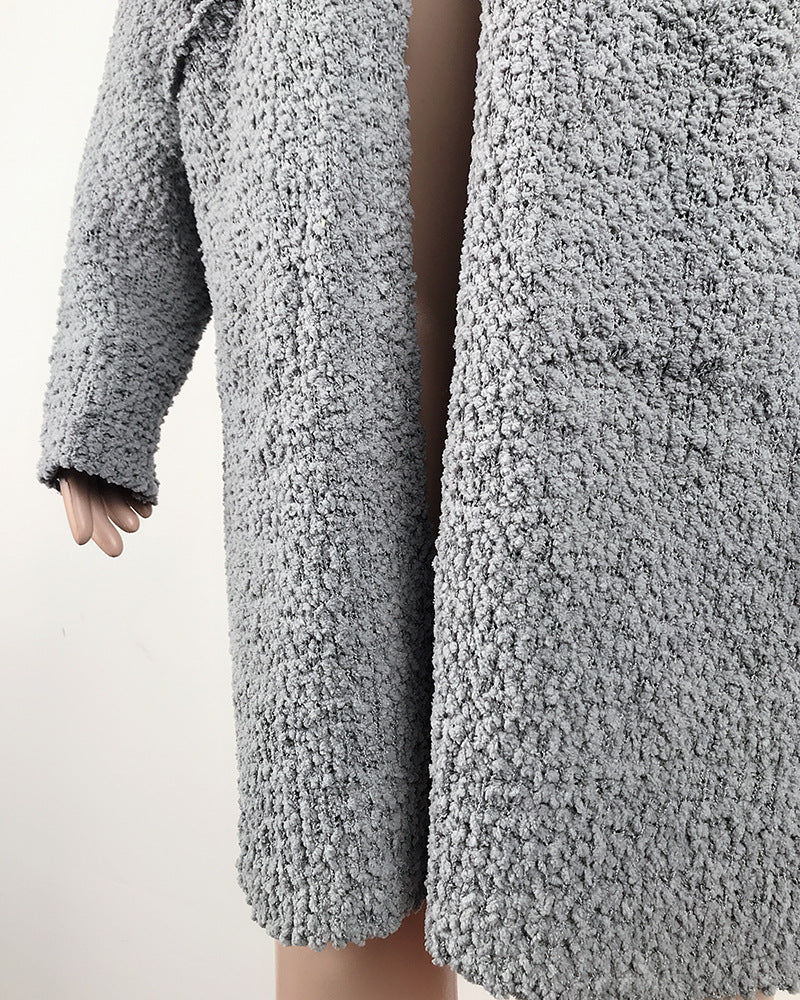 Cozy Fleece Double-Pocket Knit Cardigan Sweater