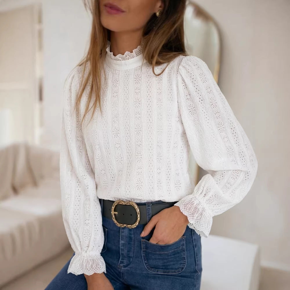 Mesh Puff Sleeve Lace Top – Elegant Long‑Sleeve Boho Dress Shirt