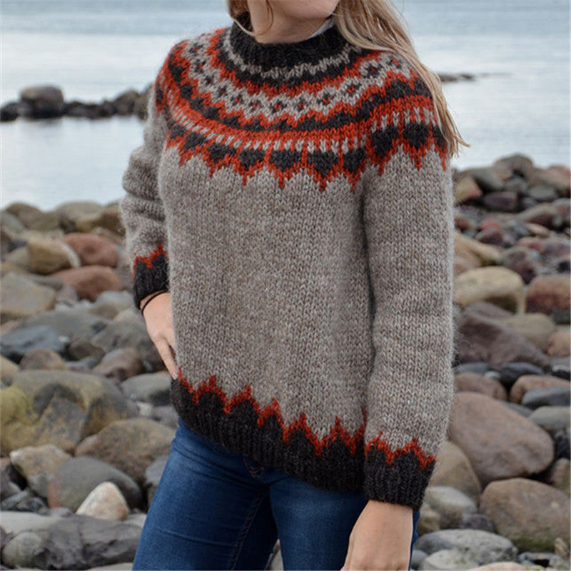 Women's Round Neck Multi-color Loose Fashion Pullover Sweater