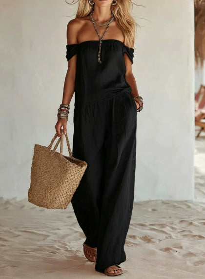 Chic Halter-Neck Wide-Leg Linen Jumpsuit
