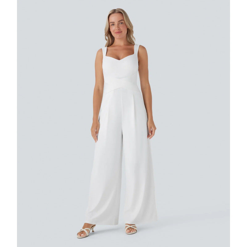 Womens Sleeveless Figure-flattering Wide-leg Jumpsuit