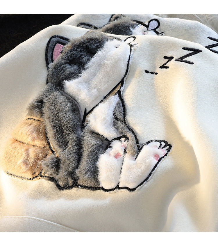 Cozy Flocked Ragdoll Couple's Hooded Sweater Jacket