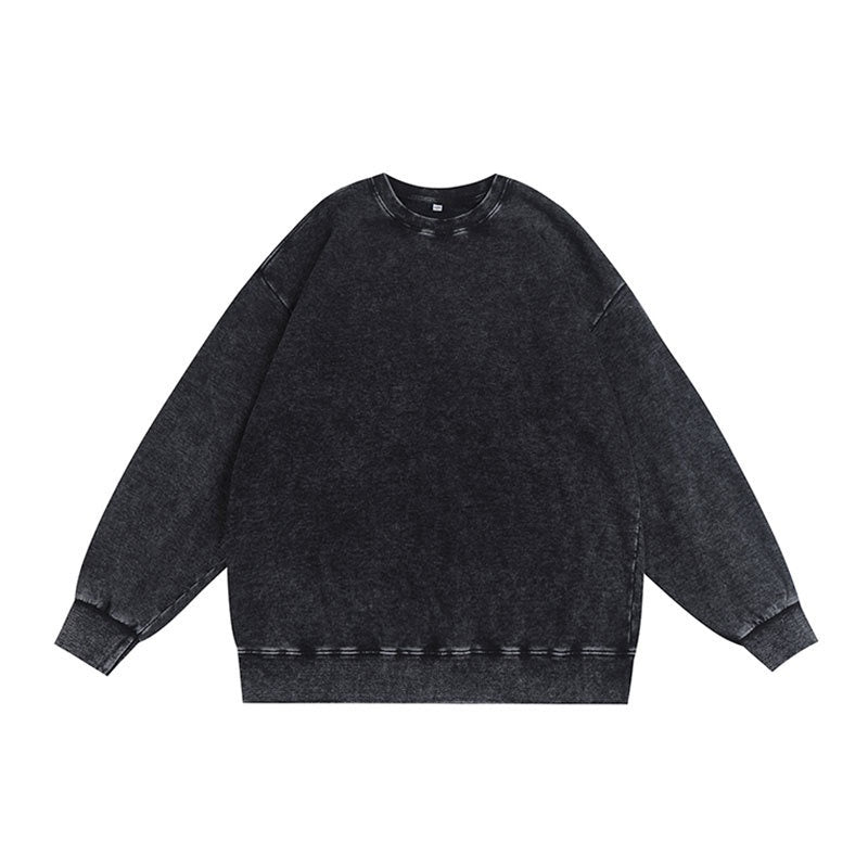 Washed Vintage Round Neck Cotton Long Sleeve Sweatshirt