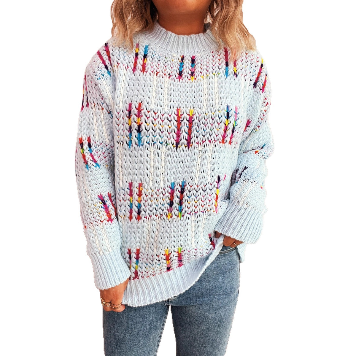 Contrast Color Cute Style Knitted Pullover Sweater for Women