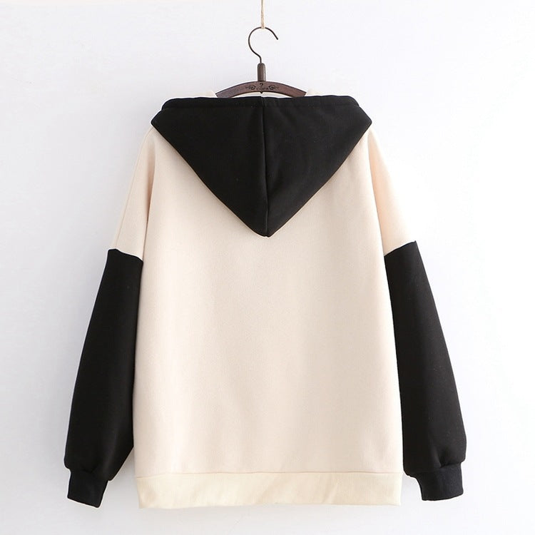Cute Panda Cartoon College Style Loose Contrast Color Sweater