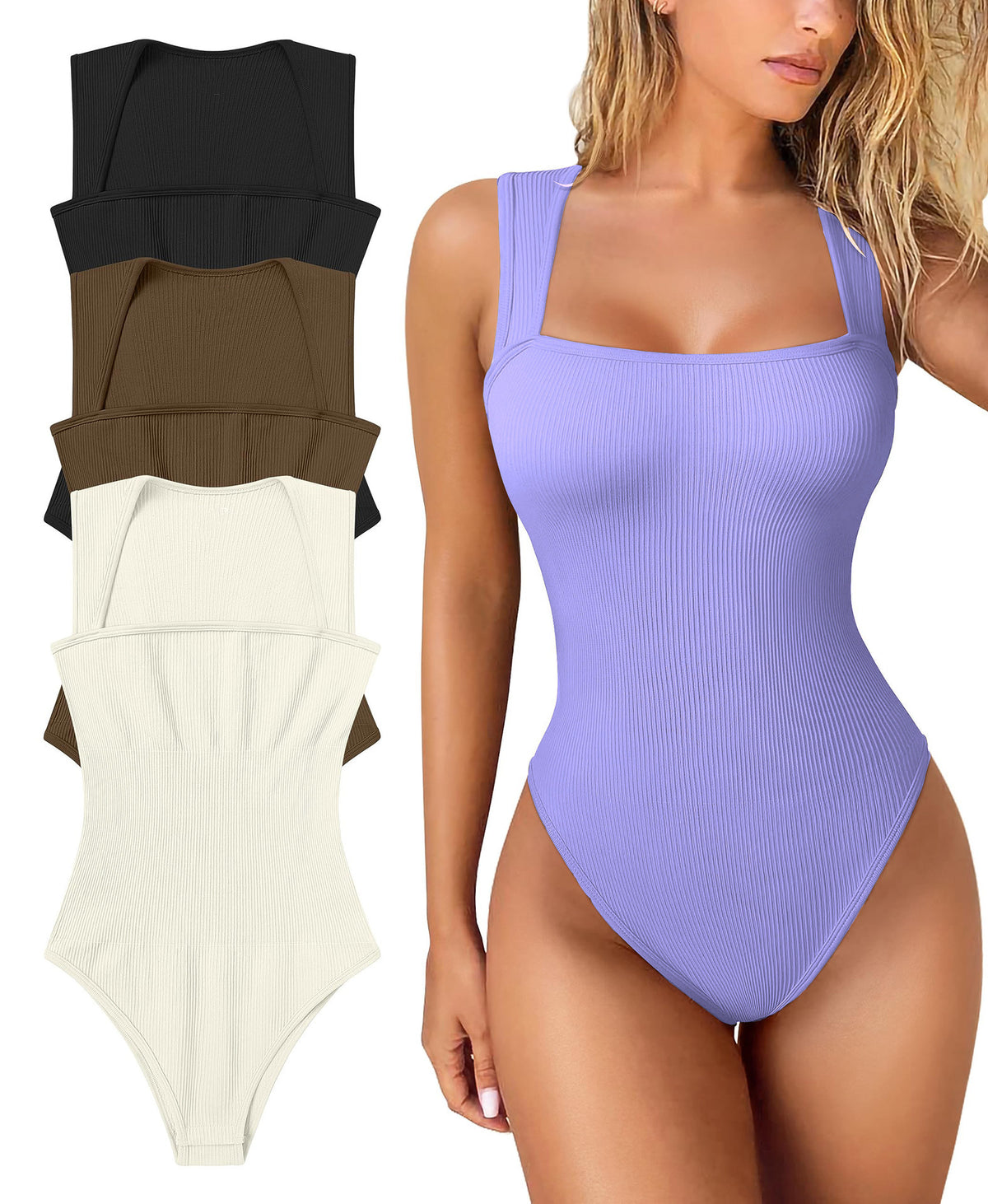 Sleeveless Square Neck Slim Fit Ribbed Jumpsuit
