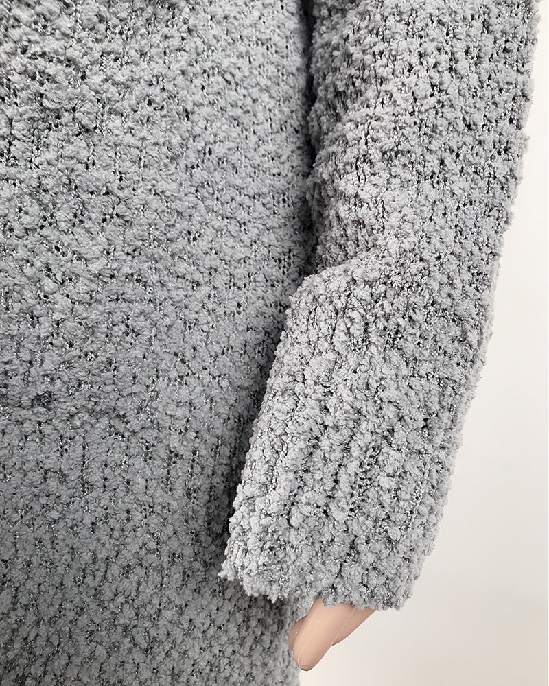 Cozy Fleece Double-Pocket Knit Cardigan Sweater