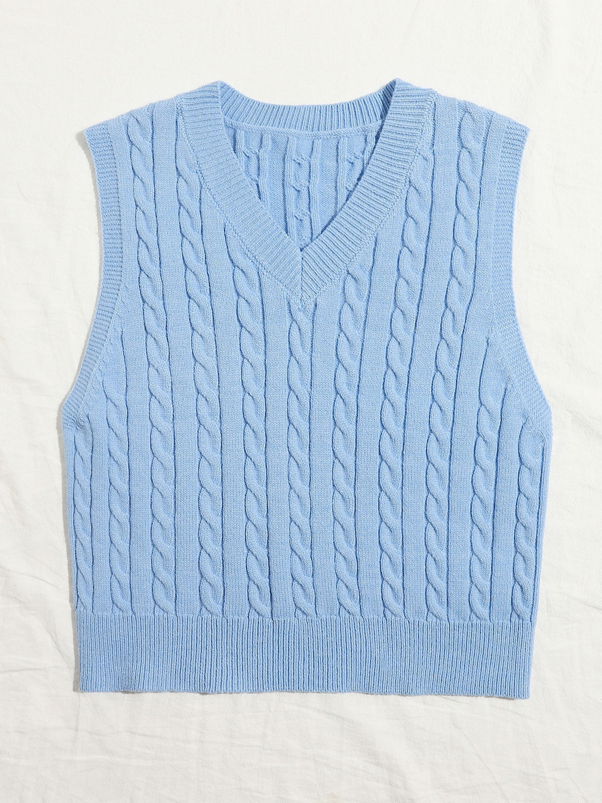 Springsummer Knitted Cabled Vest Pullover with V-neck