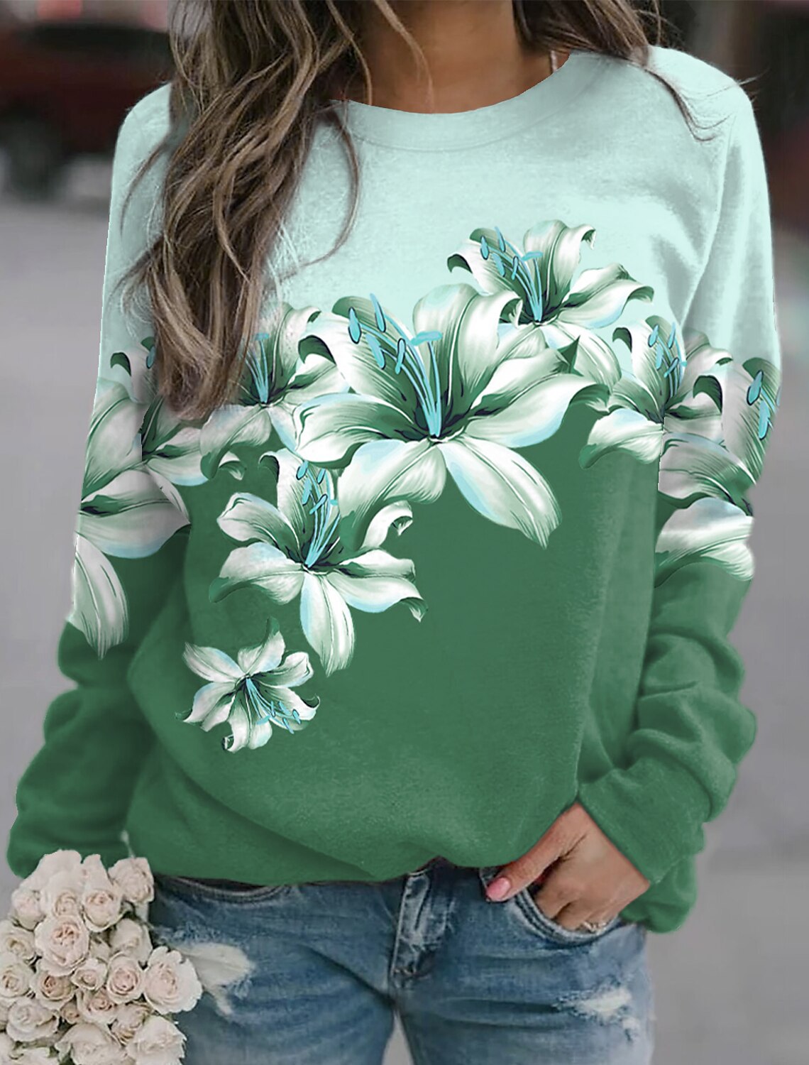 Women's Printed Long Sleeve Sports Pullover