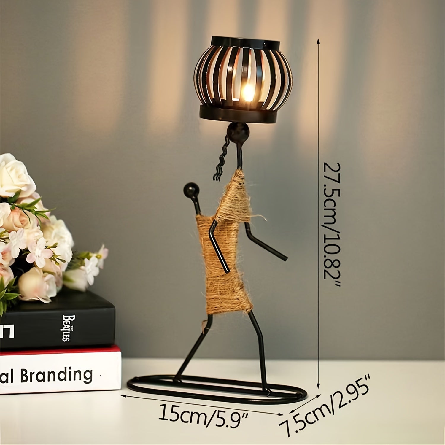 1pc Metal Shaped Candle Holder With A Lady Character Design, Christmas Decoration, Christmas Candle Holder