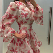 Floral Ruffle V-neck Layered Mini Dress