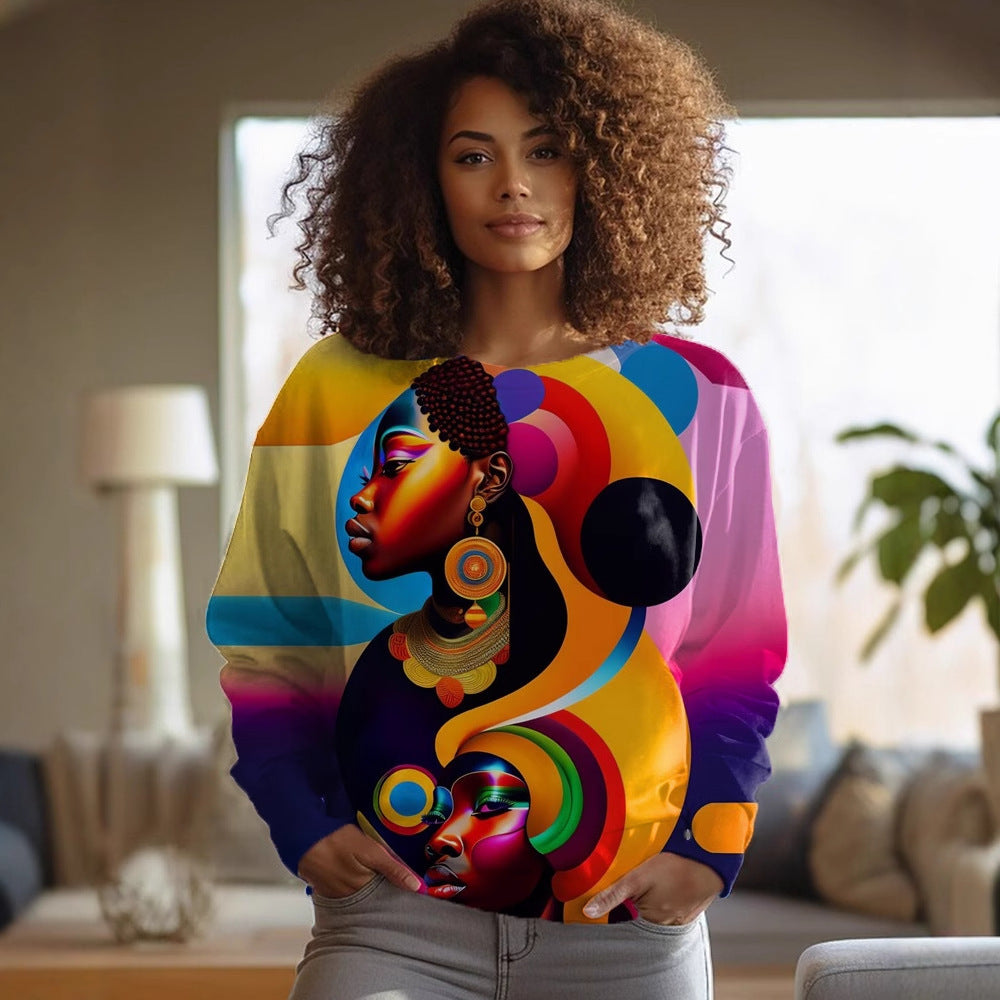 Chic Printed Long-Sleeve Round-Neck Women's Sweater