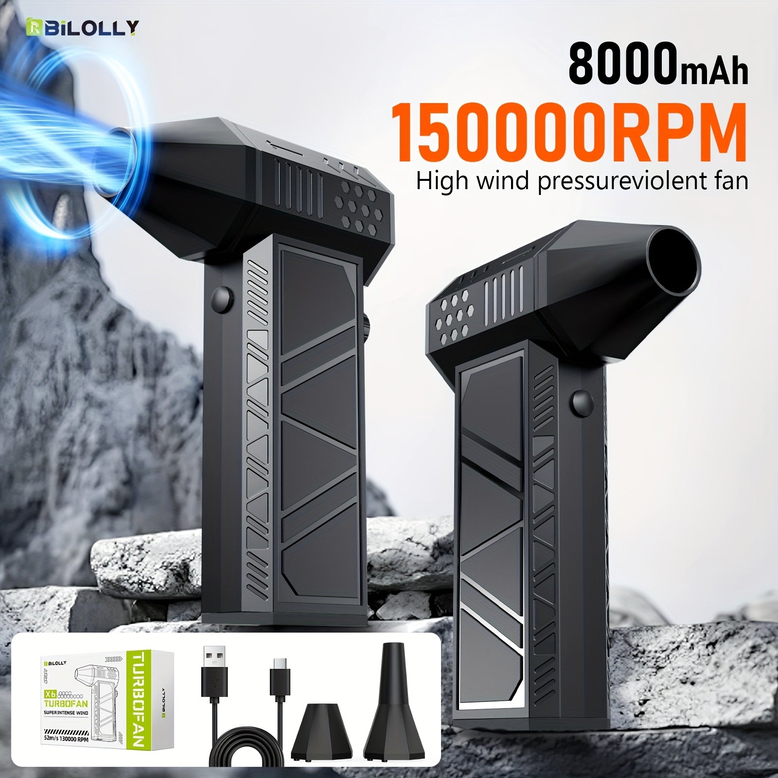 Compressed Air Dust Collector 400000 Rph High Power Violent Fan, Wireless 130000 Rpm Rechargeable Air Blower, High Speed Powerful Turbo Fan, Camping Fan, Handheld Outdoor Hair Dryer, Snow Blower...
