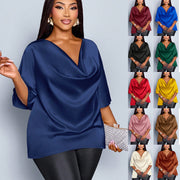 Relaxed-Fit Chiffon V‑Neck Top – Soft, Flowy, Mid‑Length Casual Shirt