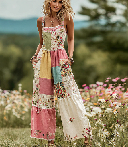 Women's Vintage Retro Print Casual Sleeveless Jumpsuit
