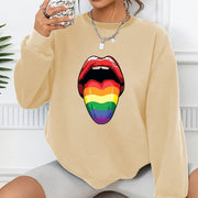 Rainbow Lip Print Unisex Long Sleeve Hoodie Streetwear