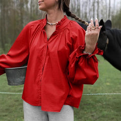 Lantern-sleeve V-neck Ruffled Blouse Top