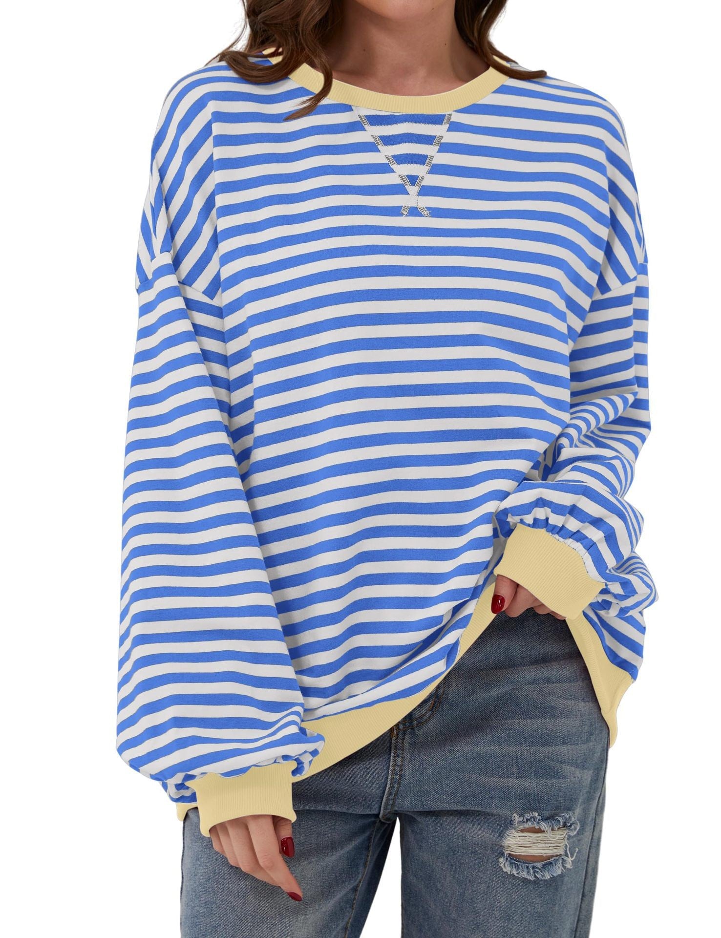 Casual Striped Round Neck Long Sleeve Slim Pullover Top