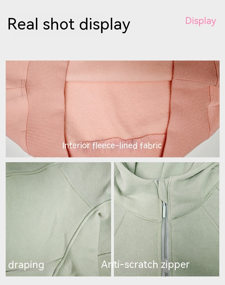 Fleece-Lined Zipper Yoga Hoodie & Casual Sports Top
