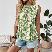 Temperament Top Pleated Tie Women's Sleeveless Shirt