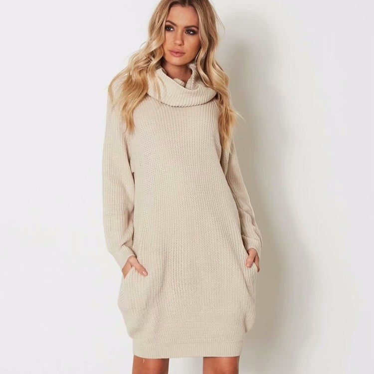Lapel Loose Slimming and All-matching Pocket Mid-length Sweater