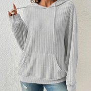 Women's Striped Knit Hoodie with Pockets & Drawstring