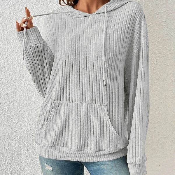 Women's Striped Knit Hoodie with Pockets & Drawstring