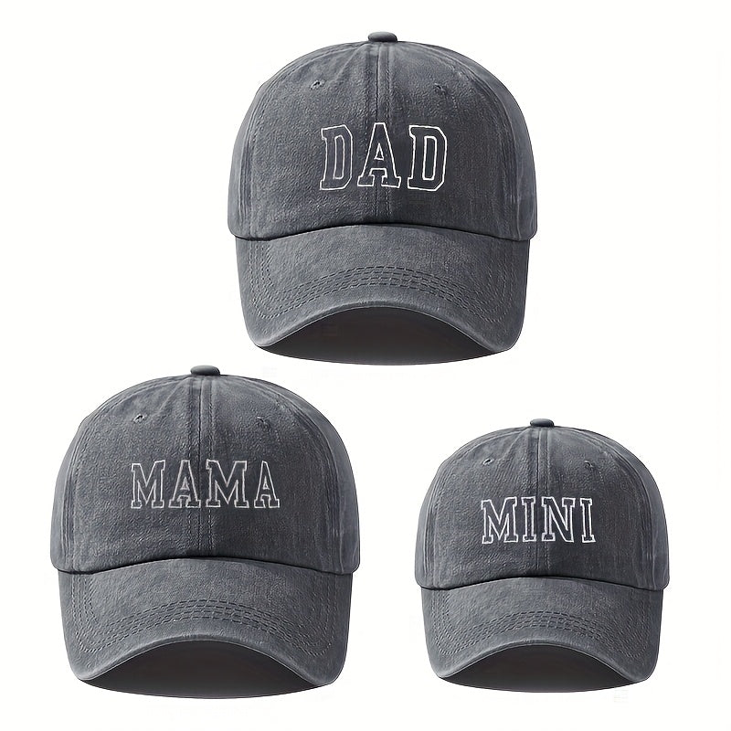 3‑Piece Parent‑Child Clothing Set with Mini Letter‑Embroidered Baseball Caps