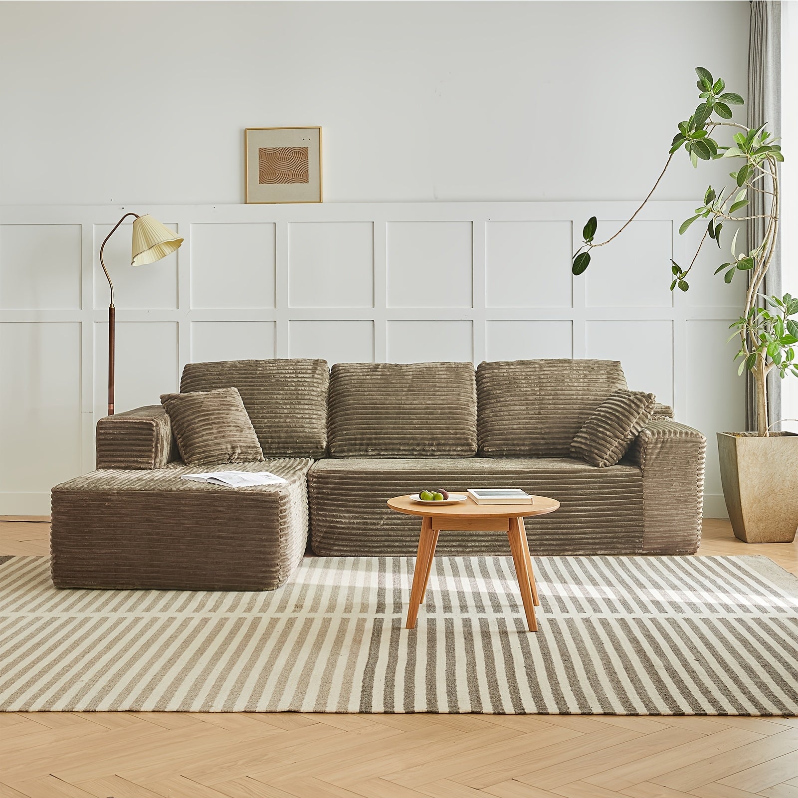 Left chaise L-shaped sectional sofa with memory foam cushions and corduroy upholstery