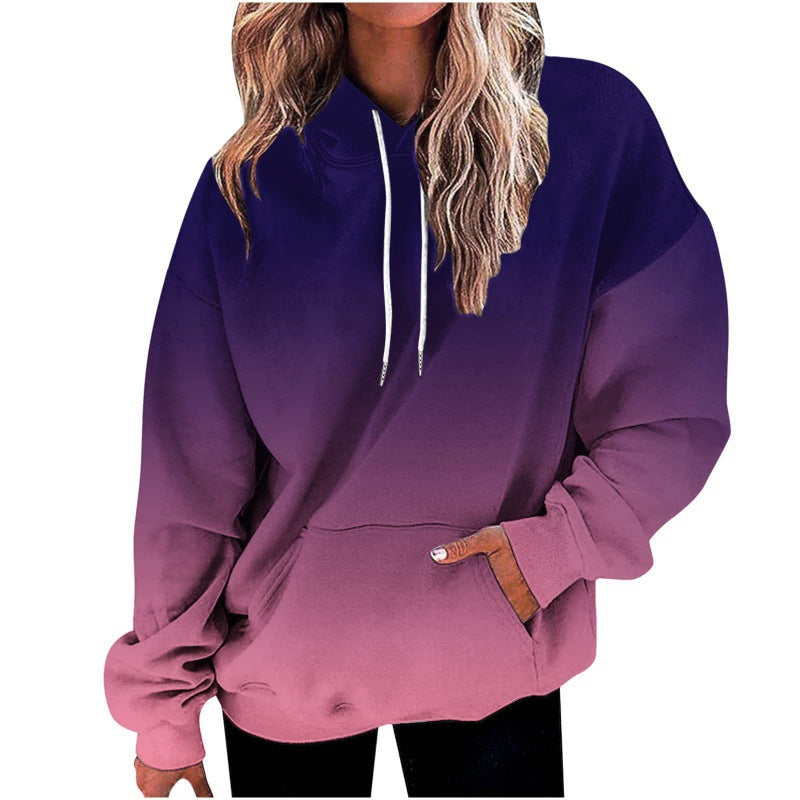 Women's Digital Print Loose Fit Hooded Sweater