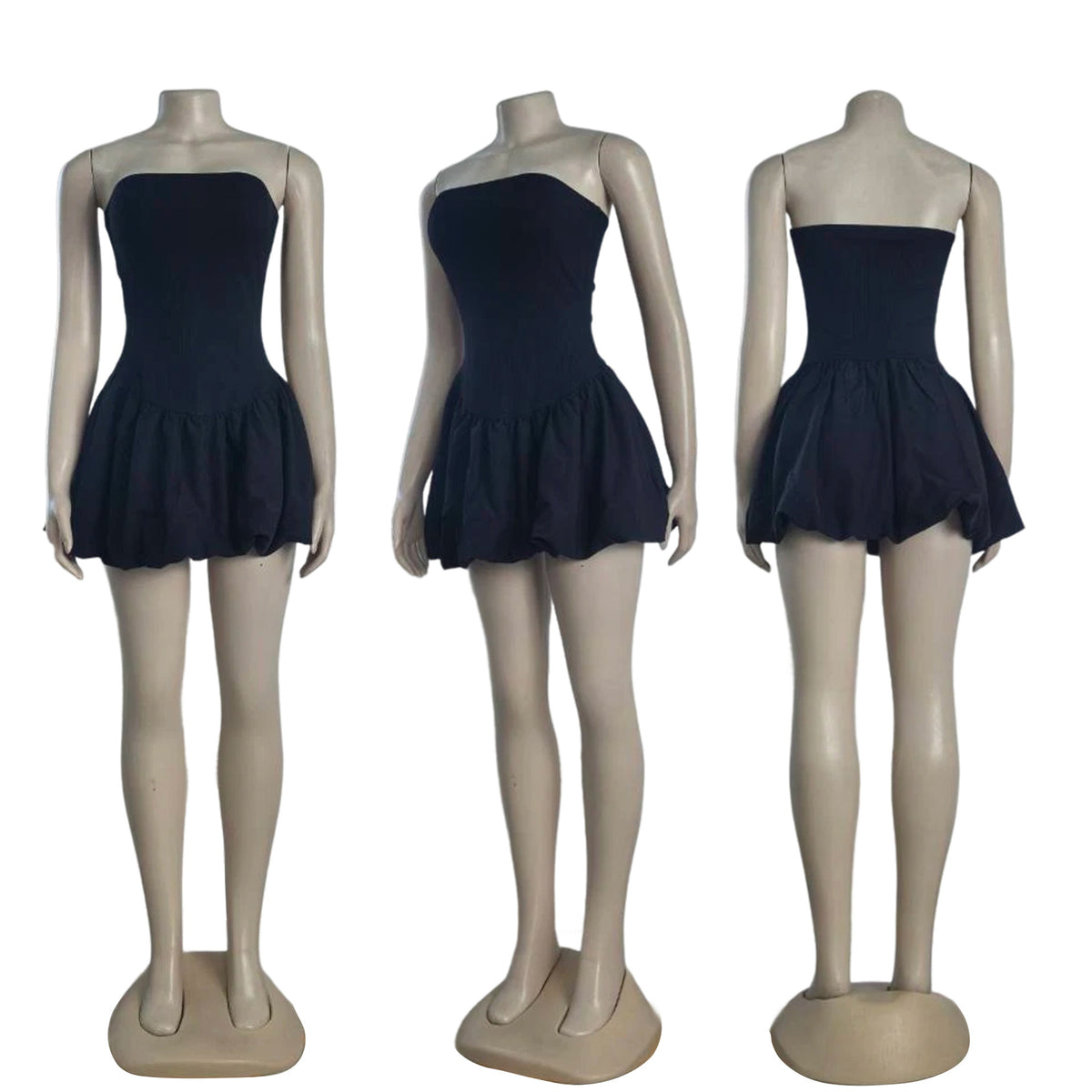 Sleeveless Figure-Hugging Strapless Bubble Mini Dress