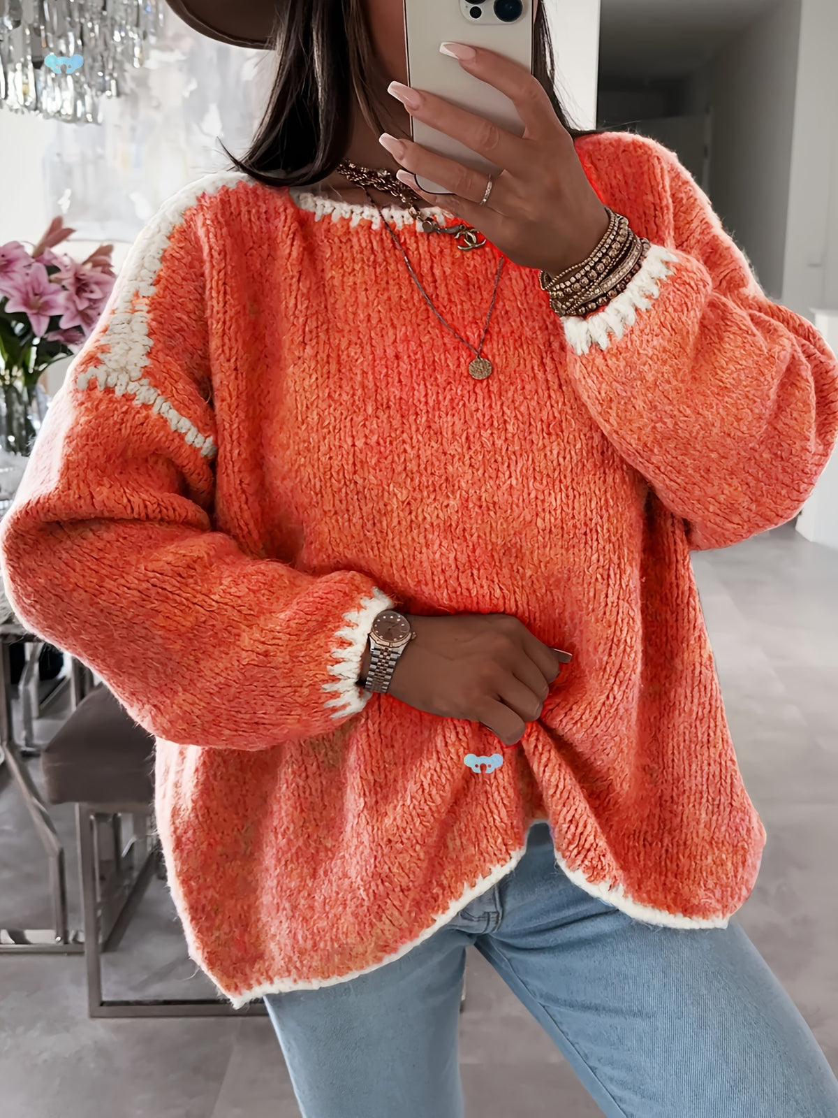 Female Loose and Casual Off-the-shoulder Solid-color Sweater