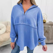 Women's Cozy Zip Patchwork Casual Pullover Sweater
