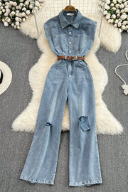 Chic High-Waisted Slimming Straight-Leg Denim Pants