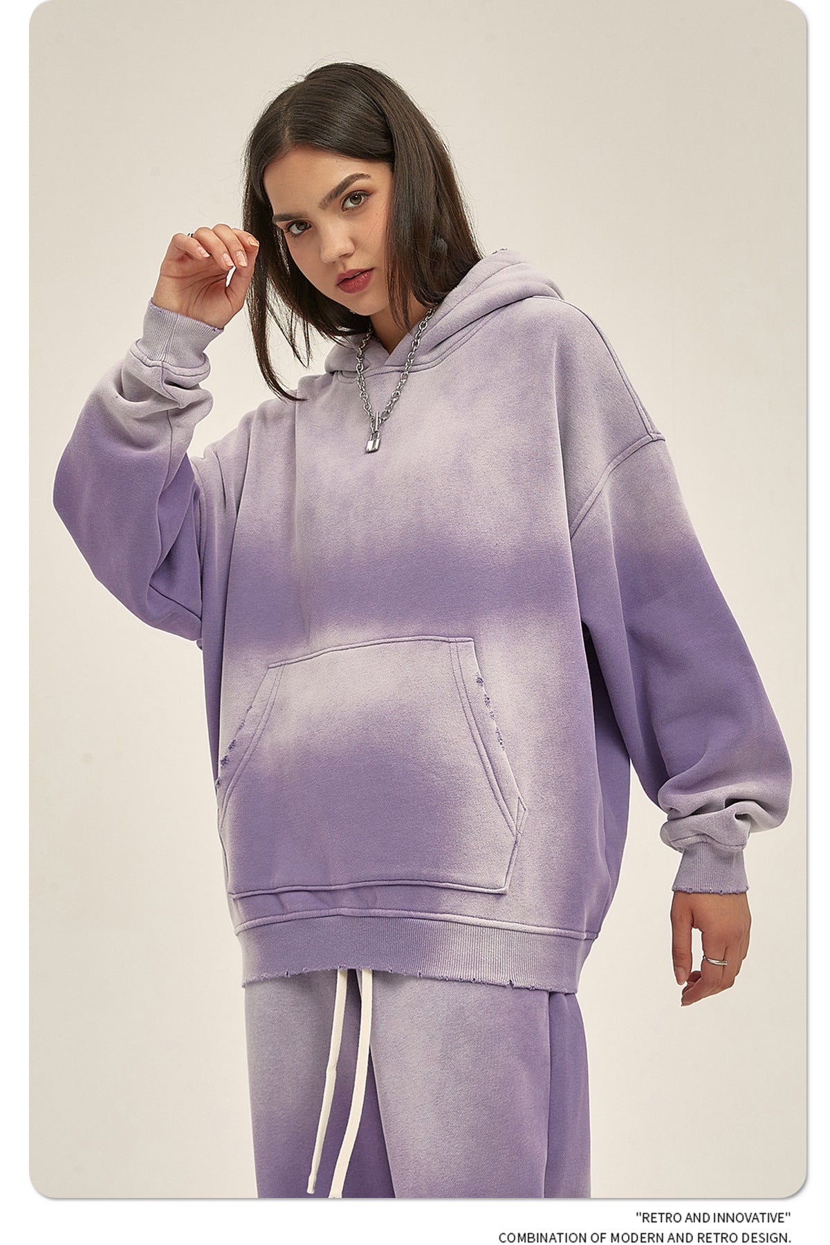 Distressed Fur-Lined Heavyweight Spray-Dyed Hoodie
