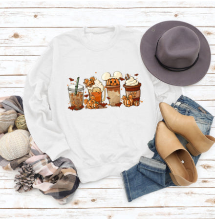 Cozy Floral Print Round Neck Christmas Latte Sweater