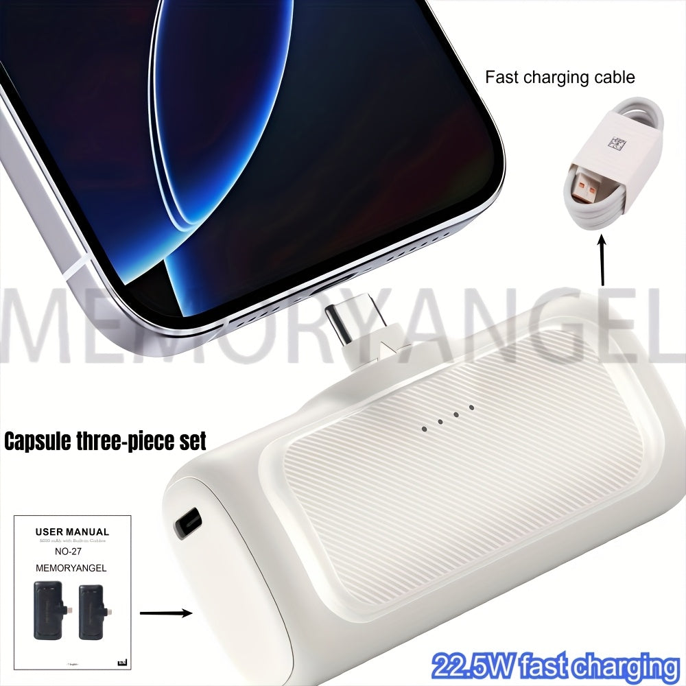 22.5W Fast Charging, 5000/10000mAh Mini Portable Charger, 5000mAh Optional 1/2/4pcs USB-C Power Bank With Charging Station Specification, Universal Compatibility, Dual Power Mode, Rechargeable...