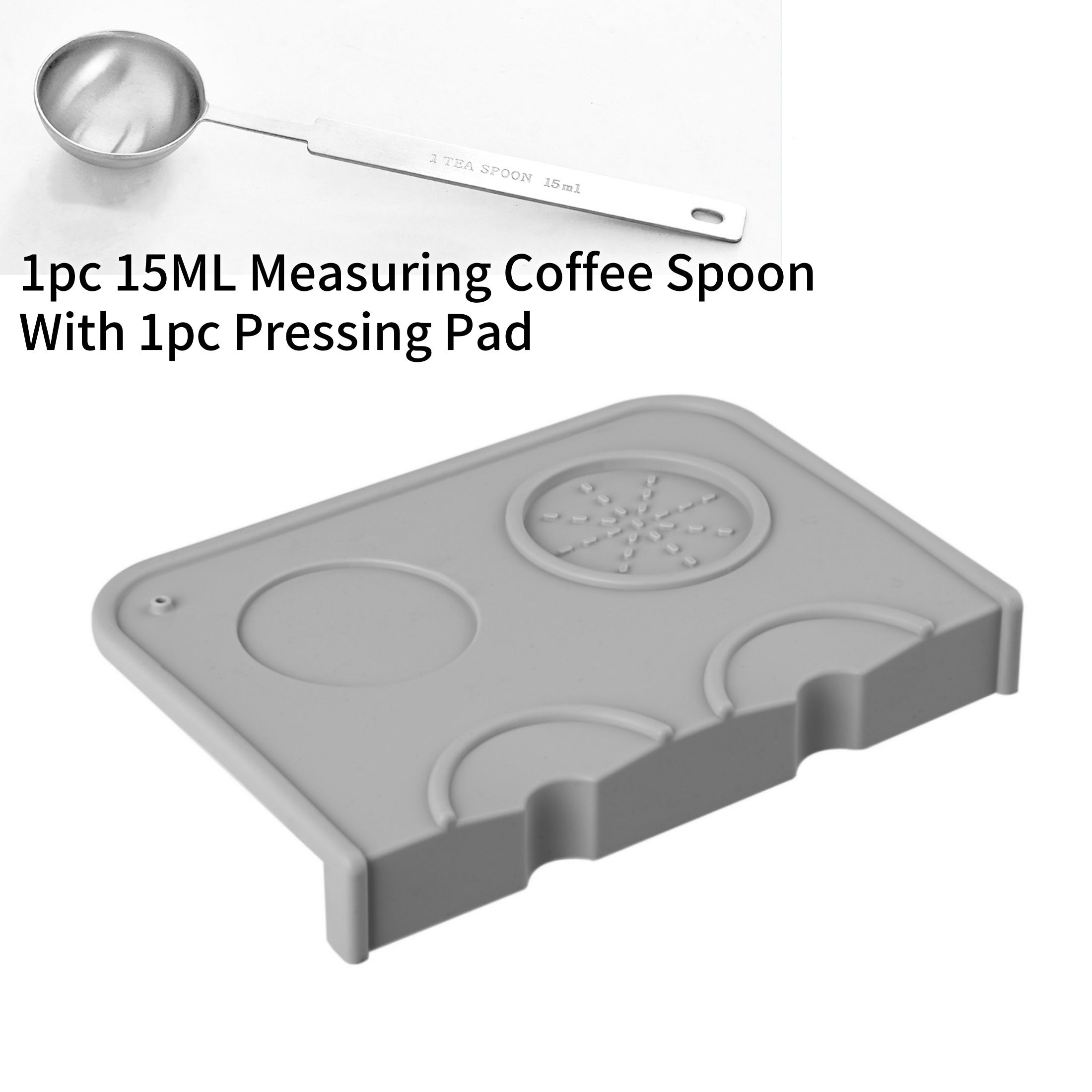 Coffee Pressing Pad Set – Anti‑Slip Silicone Espresso Tamper Mat with Stainless Steel Measuring Spoon (1 pc)