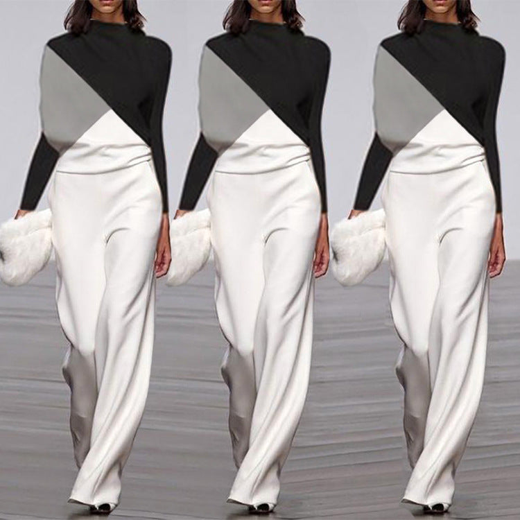 Black And White Color Matching Long Sleeve Creative Jumpsuit Amazon