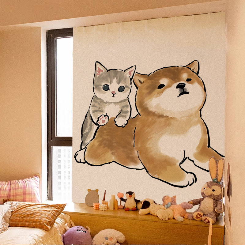 Velcro Curtain Cute Cat Punch-free Installation Shade Cloth Self-adhesive Short