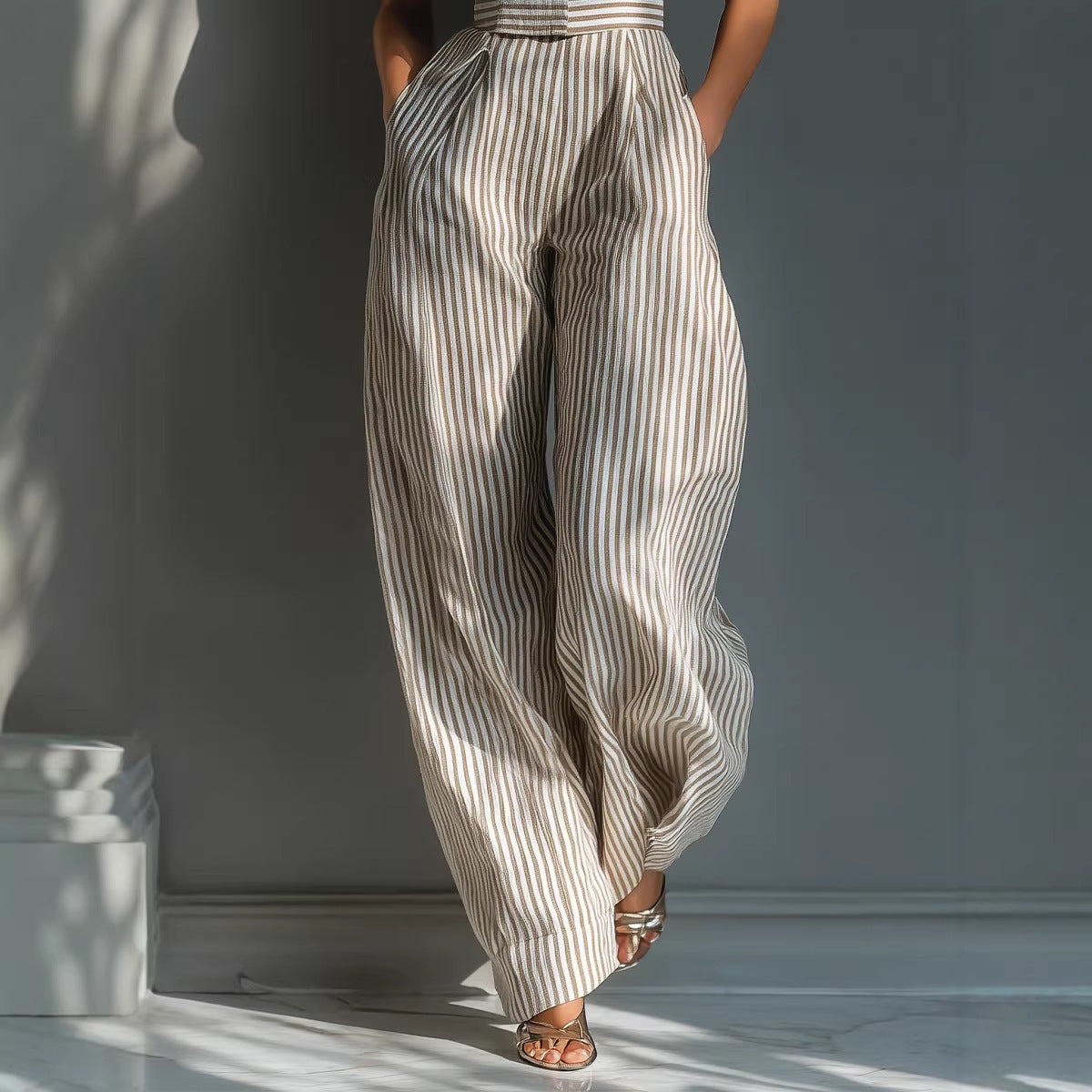 Chic Striped Linen Wide-Leg Jumpsuit