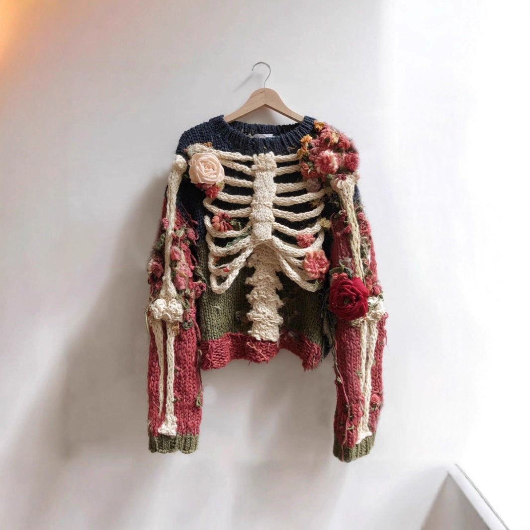 Womens Fashionable Retro Printed Crew-neck Sweater