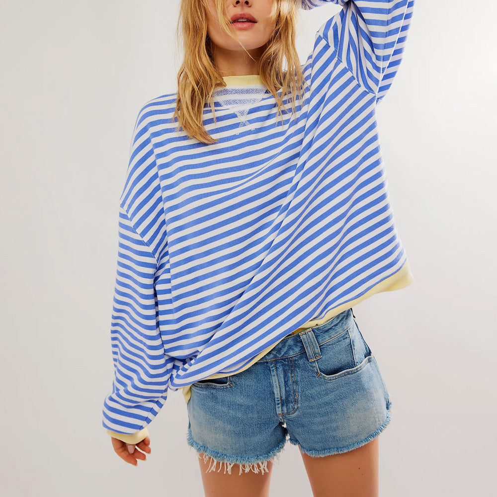 Cozy Multicolor Striped Loose Winter Sweater for Women