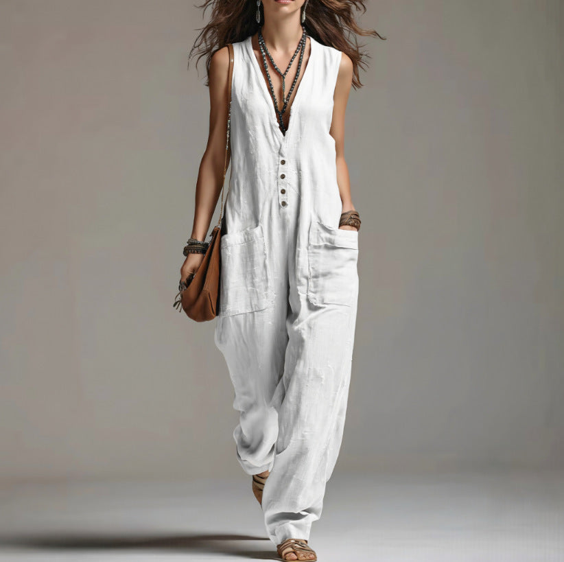 Womens Solid-color Lace Jumpsuit