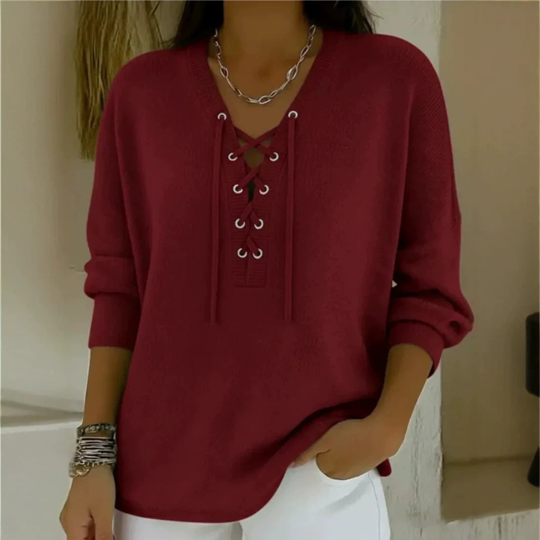 Retro Playful and Slimming V-neck Sweaterversatile and Easy to Style