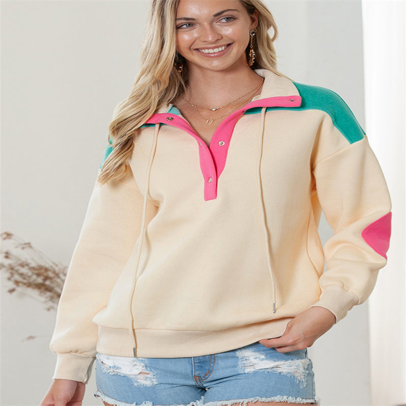 Colorblock V-Neck Loose Pullover Sweater