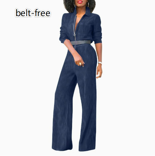 Women's Plus-Size Denim Jumpsuit with Zipper