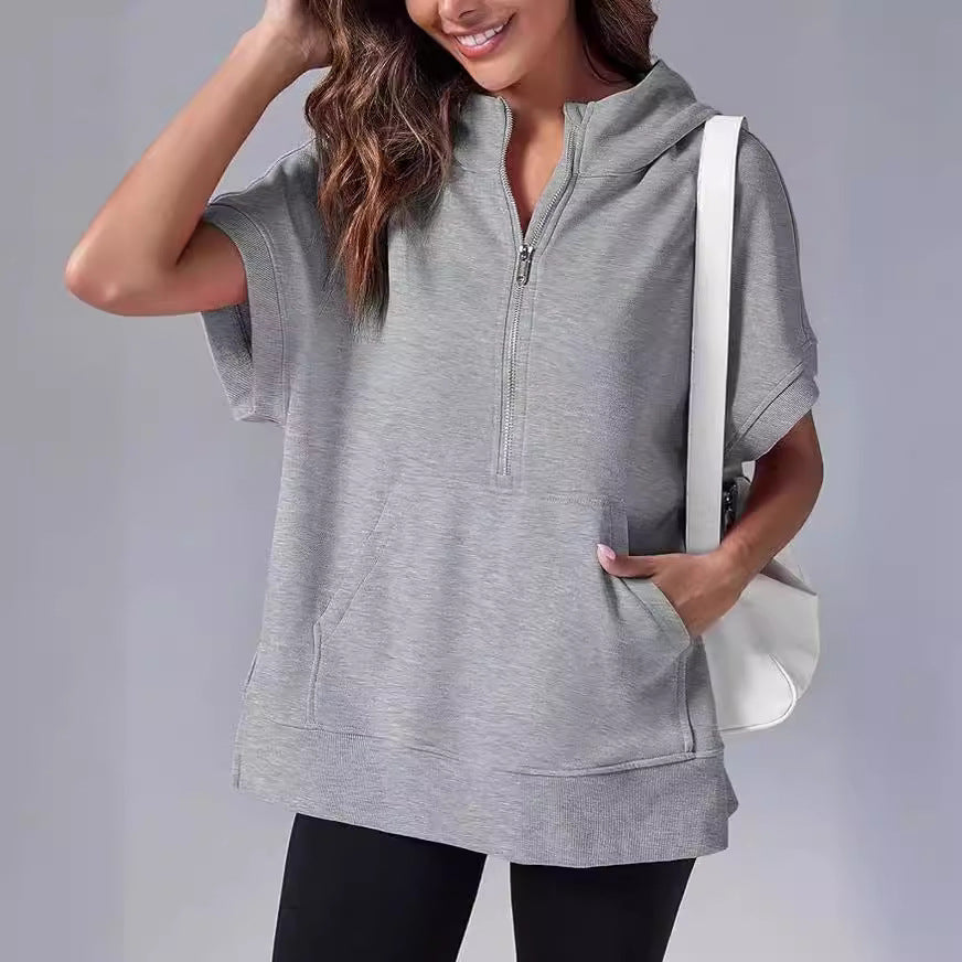 Women's Short-Sleeve Hooded Pullover Sweater