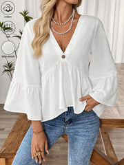 Soft V-Neck Ruffle Sleeve Blouse – Summer‑Ready, Effortless Elegance