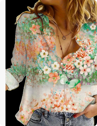 Women's Fashionable Simple Printed Long-sleeved Shirt